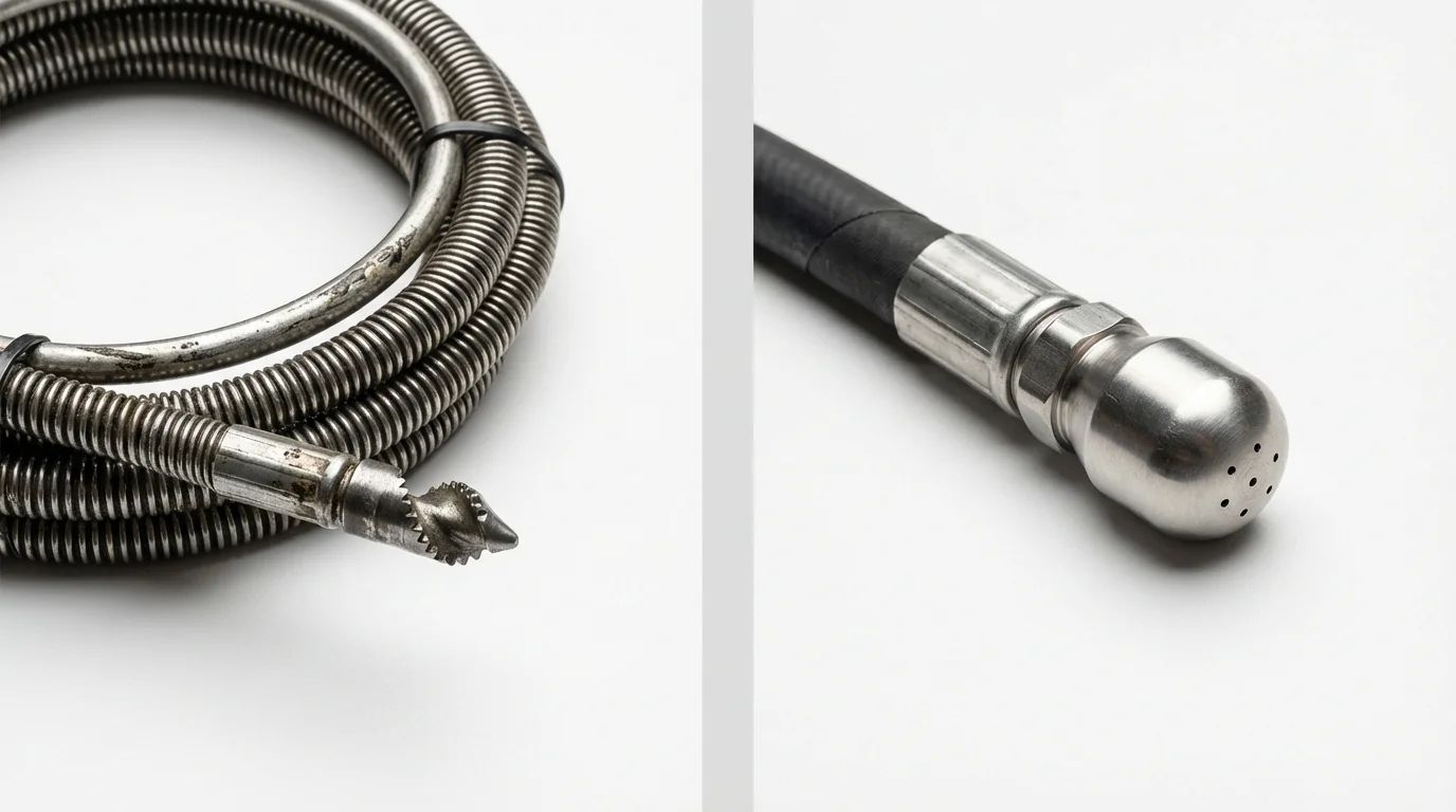 Drain snake cable and hydro jetting nozzle used for drain cleaning in Monticello, IA